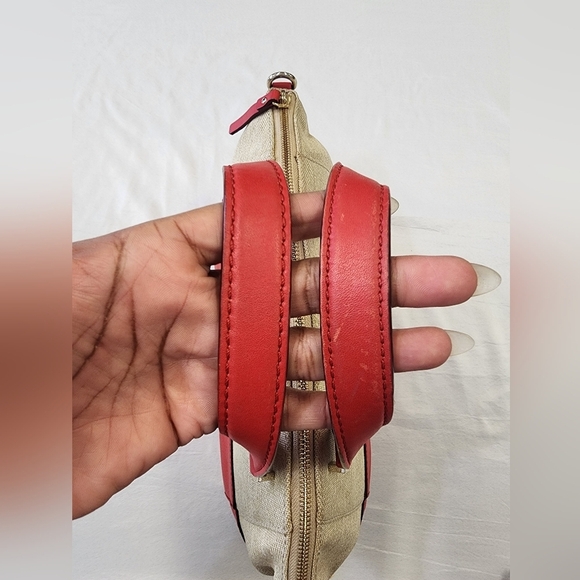 Kate Spade Red Beige Canvas Leather 2Way Crossbody Top Handle Satchel - Picture 7 of 16